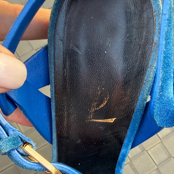 Saint Laurent Royal Blue “tribute” Suede Strappy Heels - Picture 8 of 8